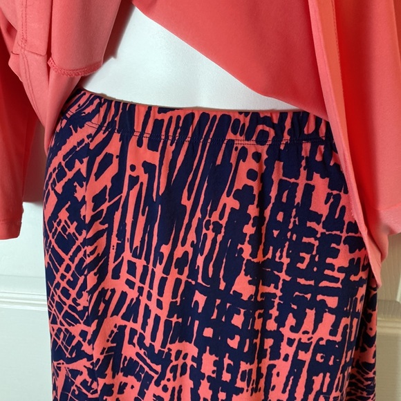 Susan Graver 2 Piece Set Top Skirt Plus Size 1X Pink Blue Pull Over Liquid Knit - Picture 7 of 9